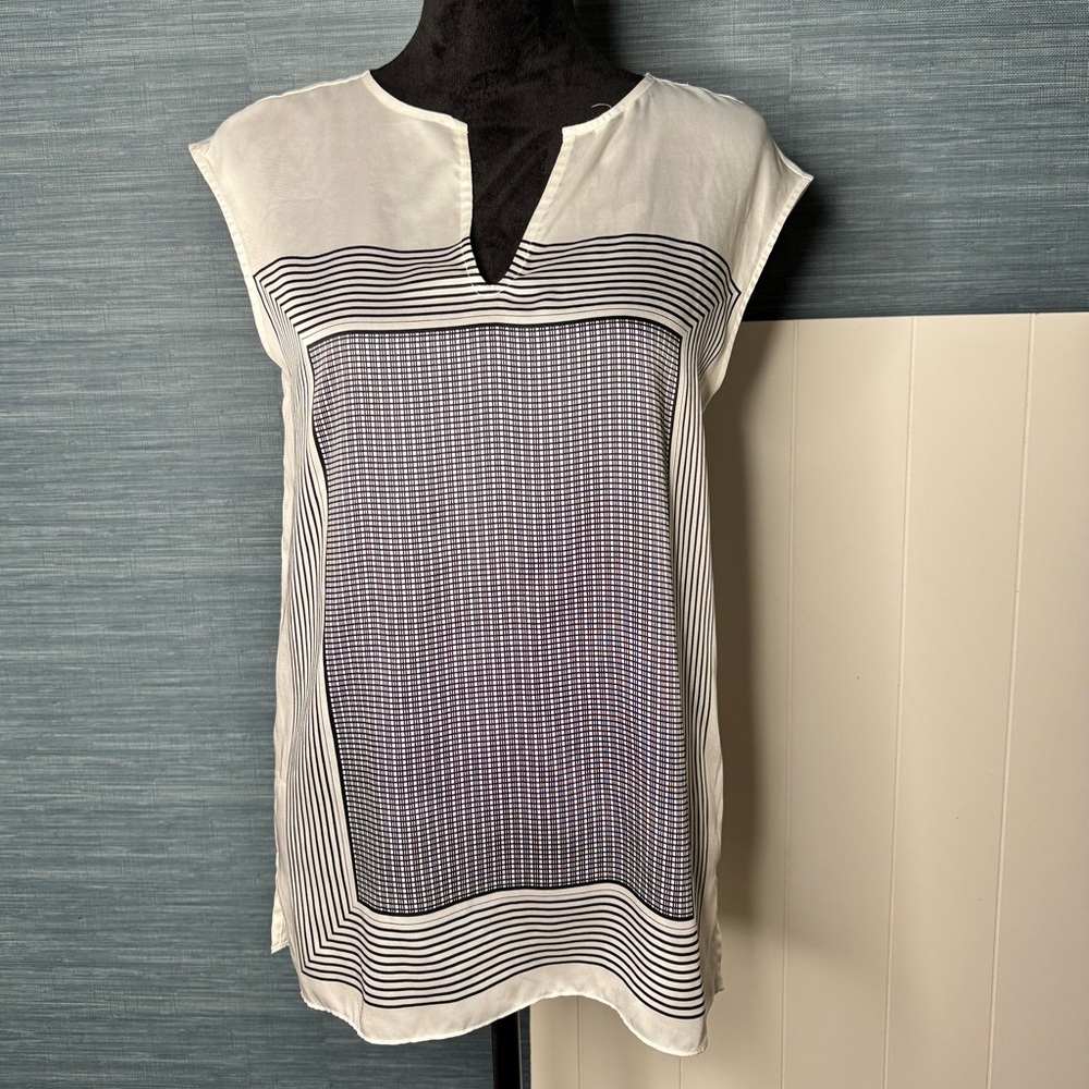 Ann Taylor Sleevless Tunic Teal Black & White Women’s Size Small EUC